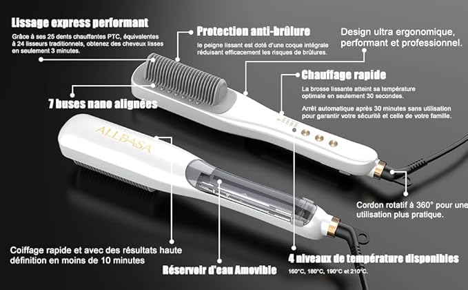 ALLBASA Lisseur Vapeur Professionnel – Chauffe 160–210 °C