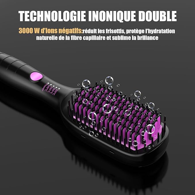 ALLBASA Lisseur Brosse – 4 Températures, Chauffe Rapide 30s