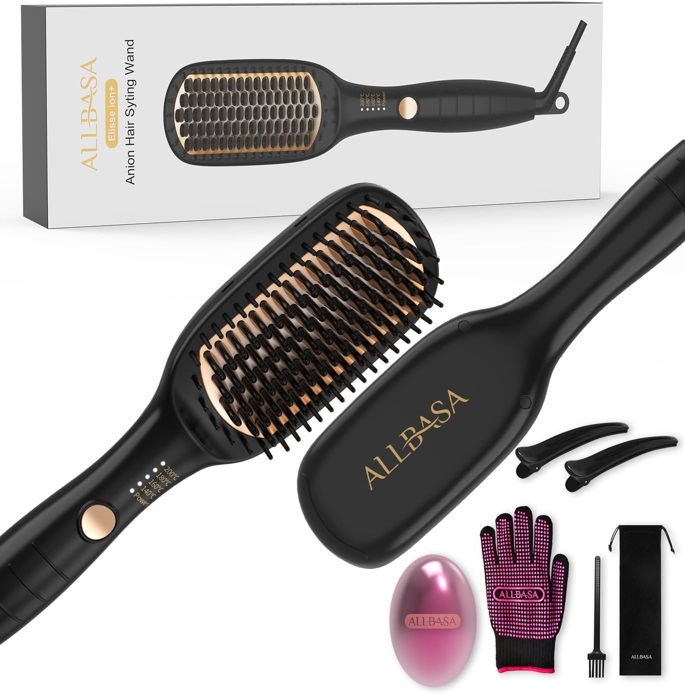 ALLBASA Lisseur Brosse – 4 Températures, Chauffe Rapide 30s