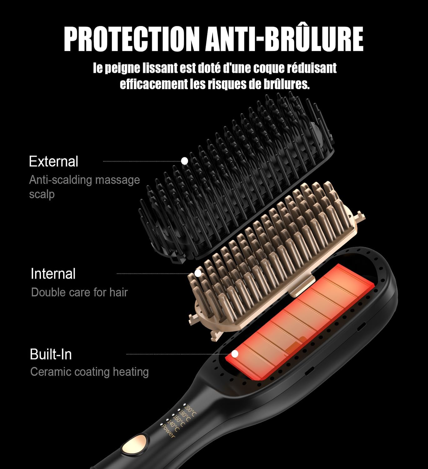 ALLBASA Lisseur Brosse – 4 Températures, Chauffe Rapide 30s